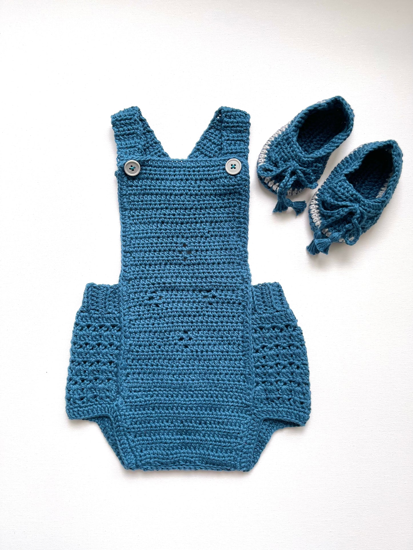 Teal n Gray Crochet Boy Overalls Set