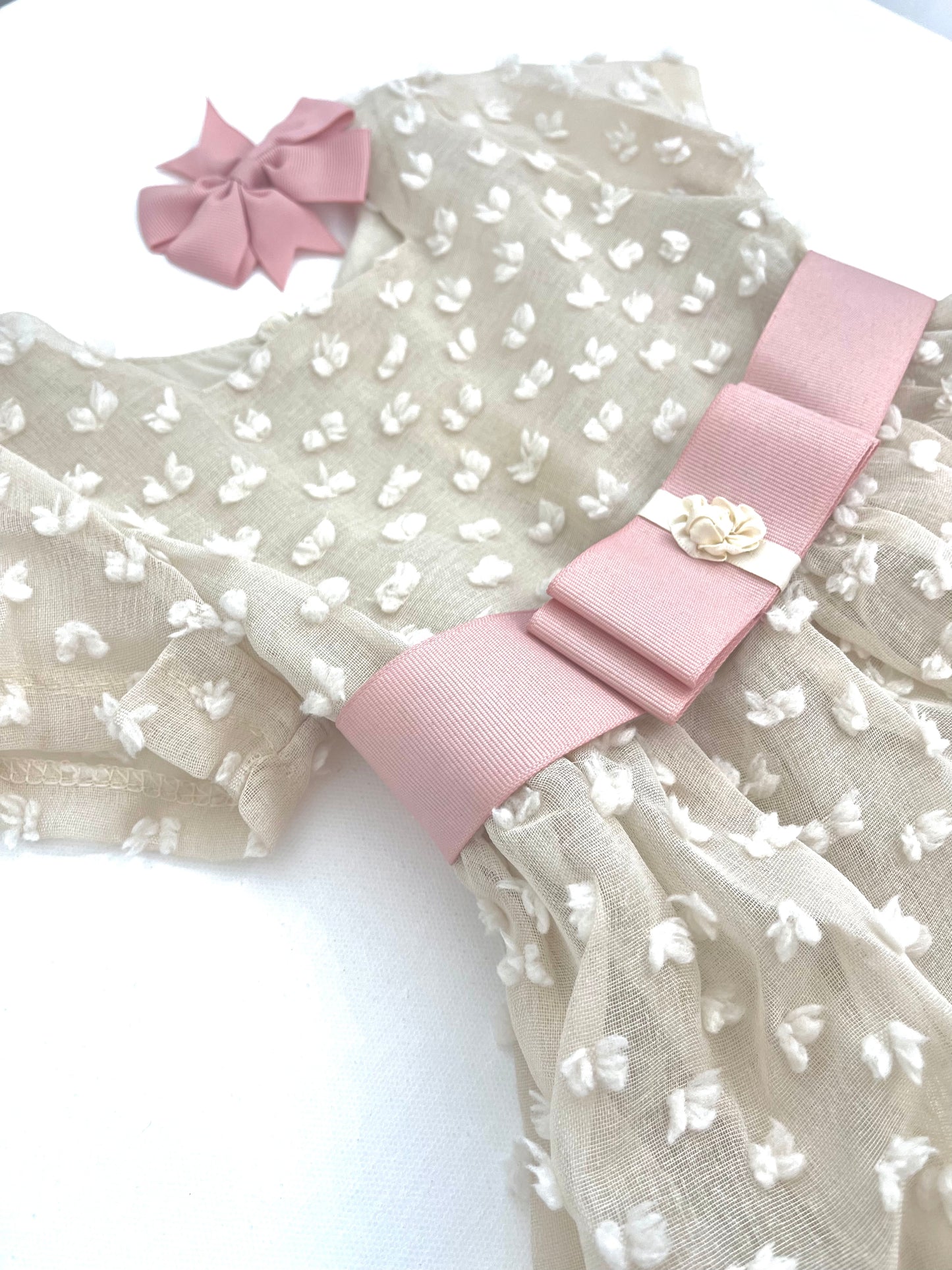 Beige Patch Bow Work Girl Dress