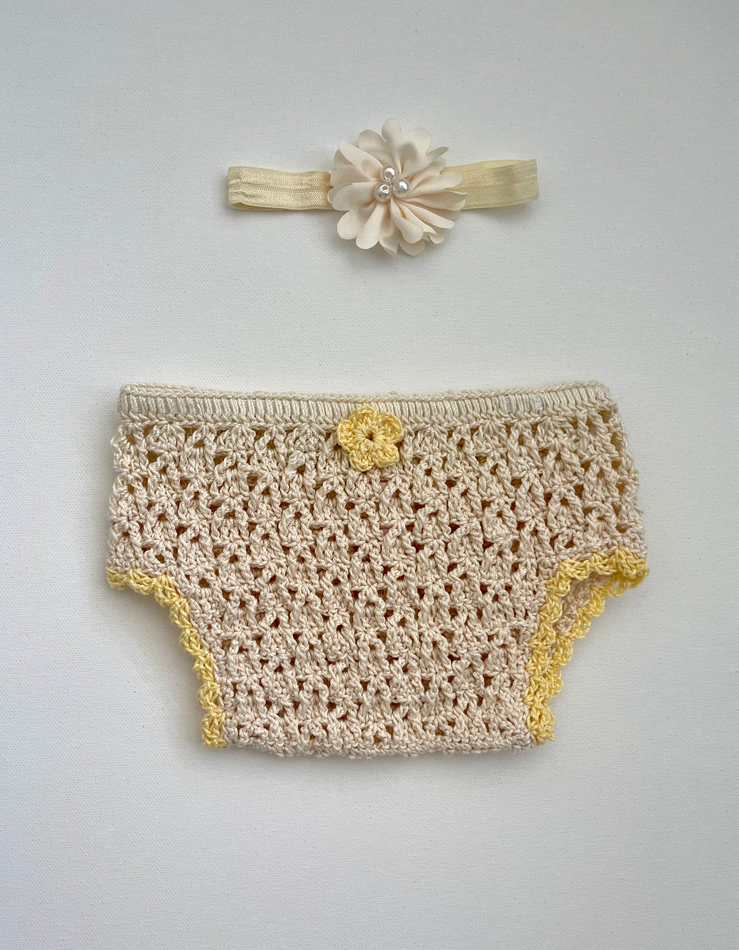 Beige & Yellow Crochet Girl Dress outfit Set