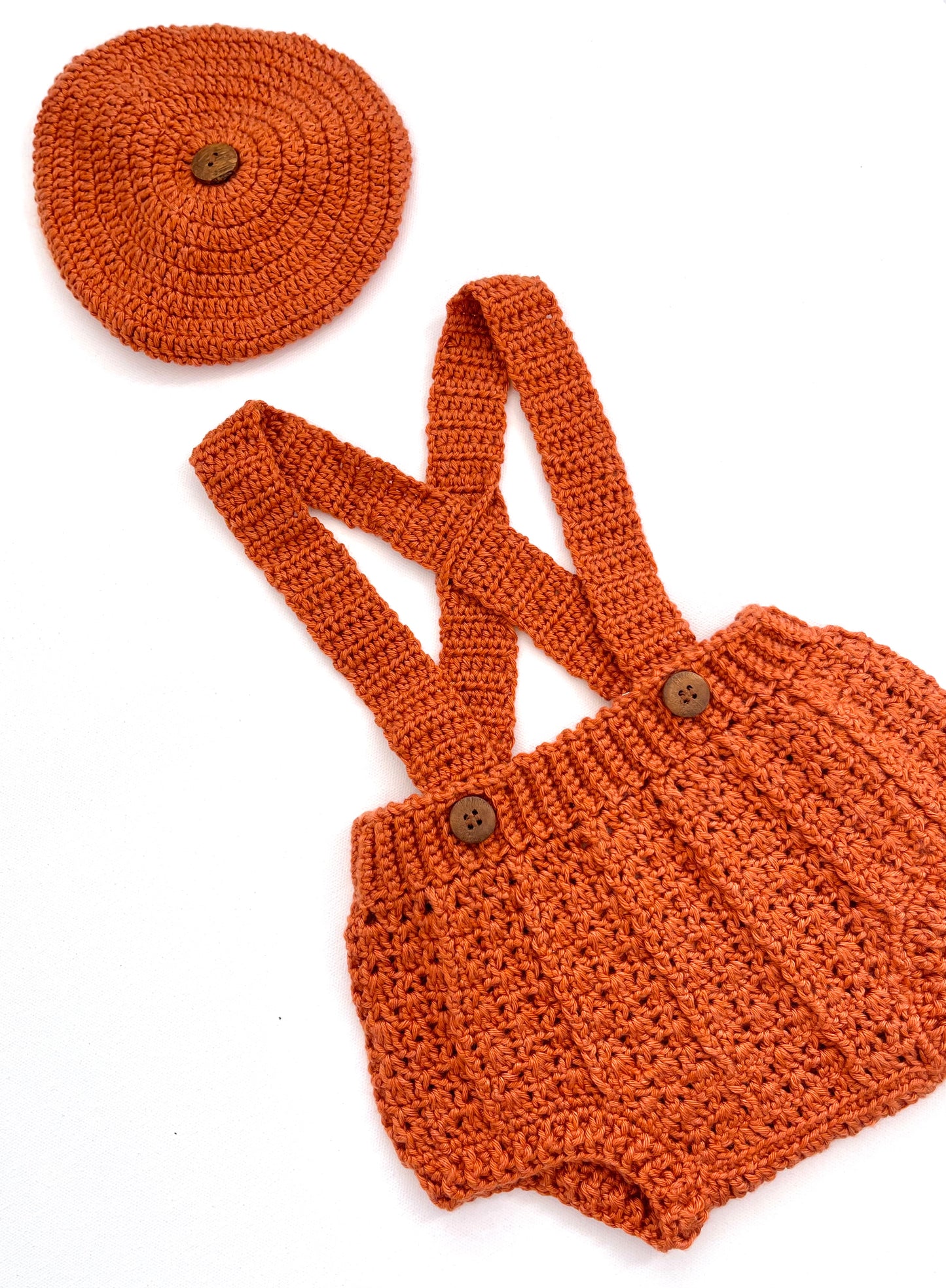 Pumpkin Crochet Boy Overalls Outfit Set