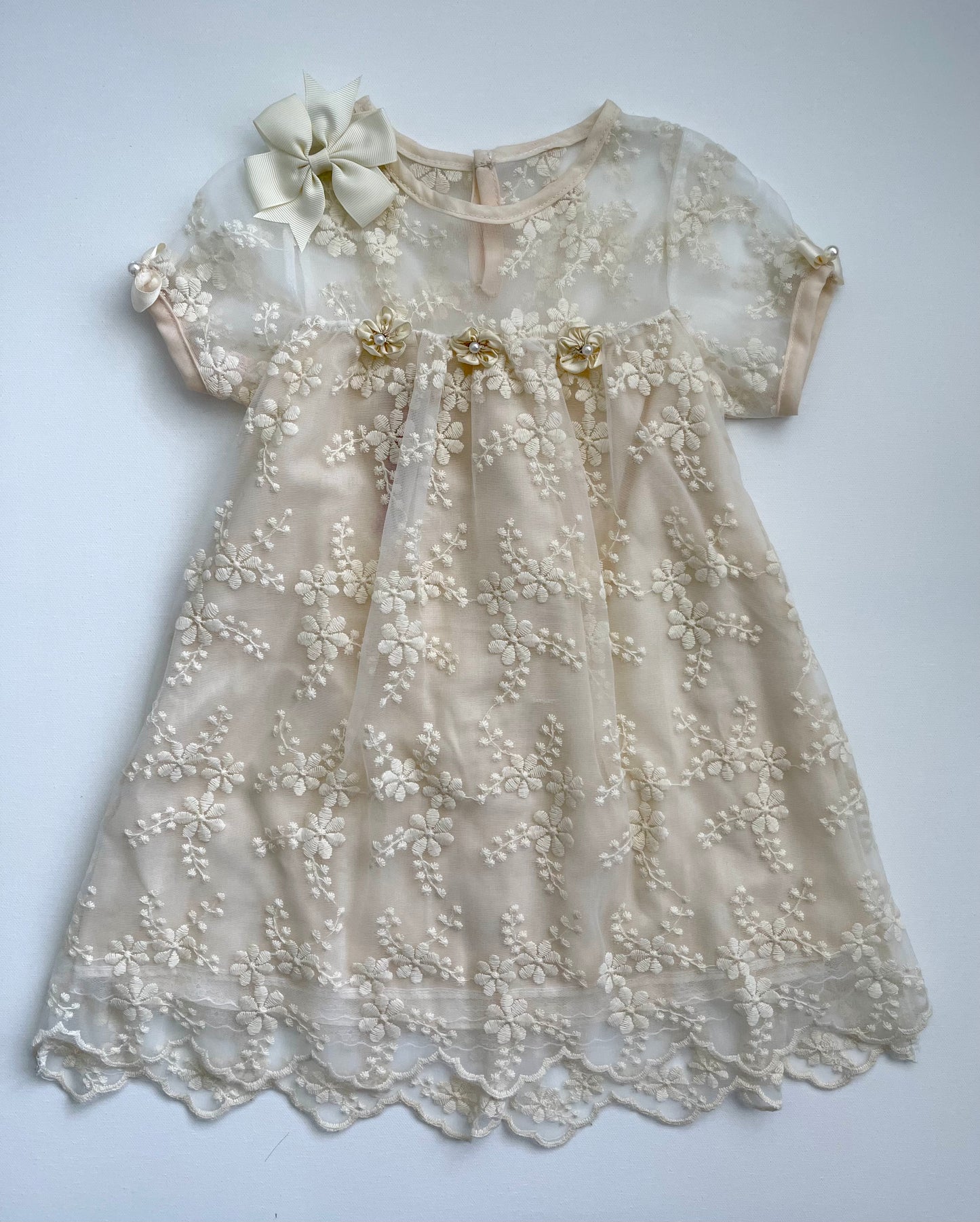 Beige Embroidered Girl Dress