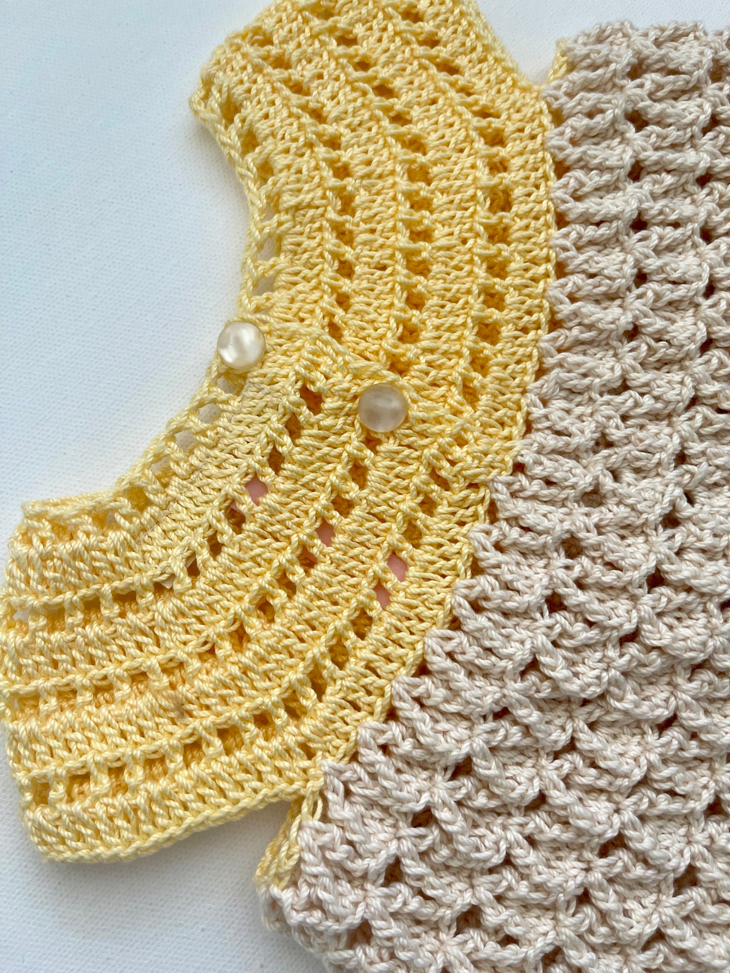 Beige & Yellow Crochet Girl Dress outfit Set