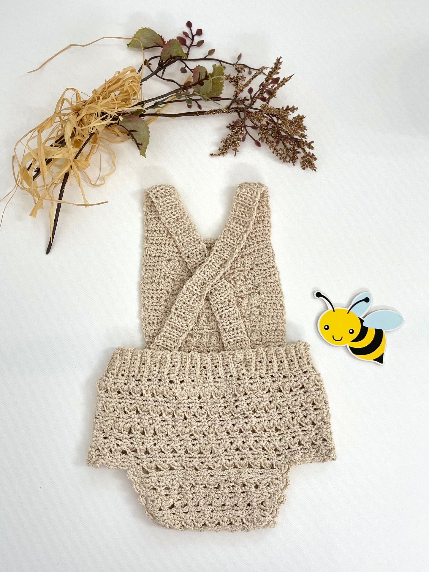 Beige Newborn Crochet Boy or Girl Overalls