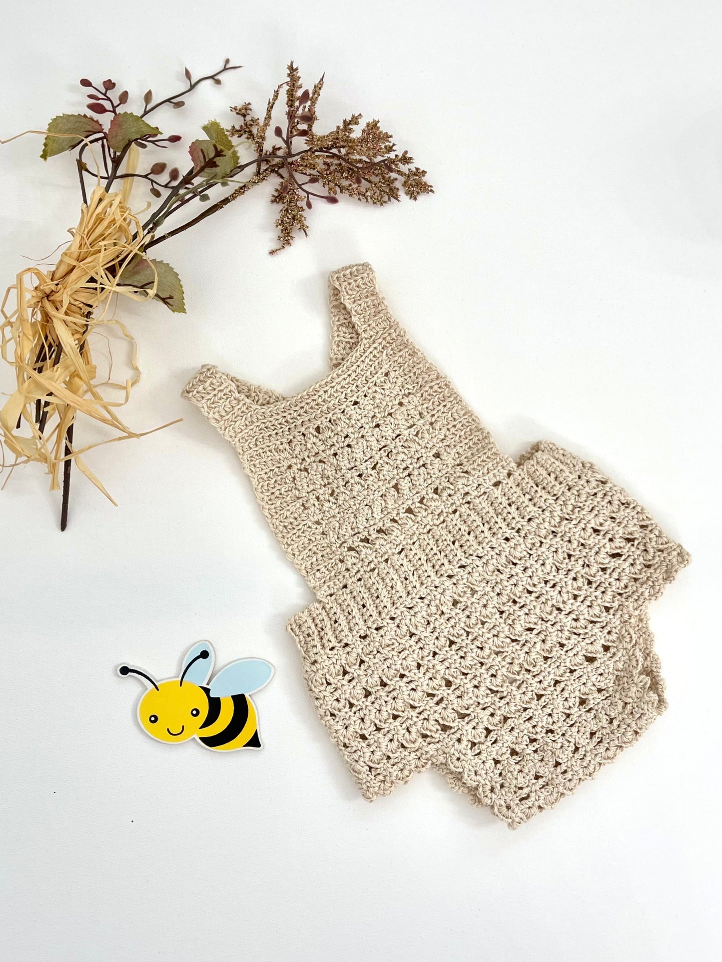 Beige Newborn Crochet Boy or Girl Overalls