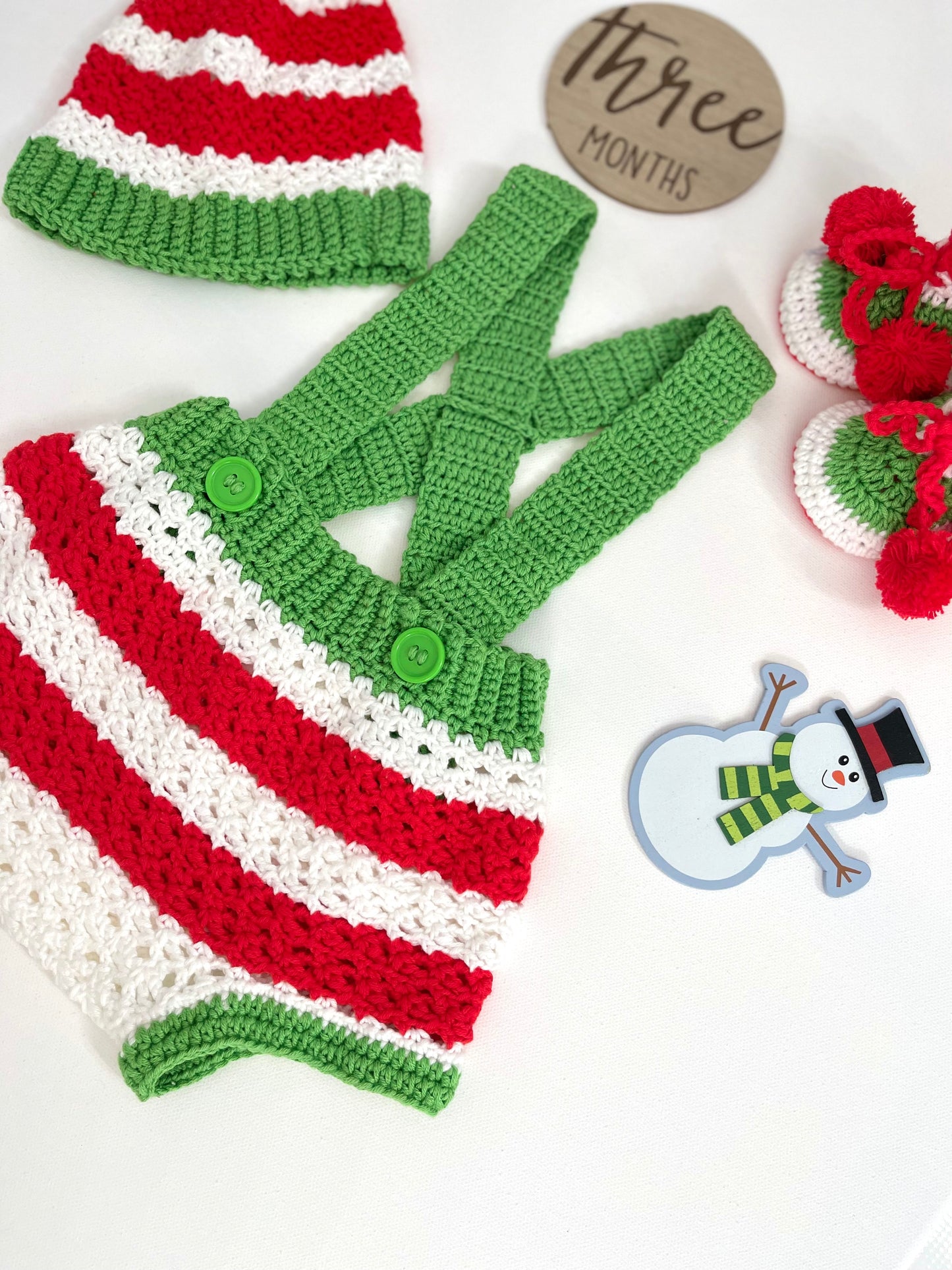 Holiday Green Red & White Boy or Girl Overalls Outfit Set