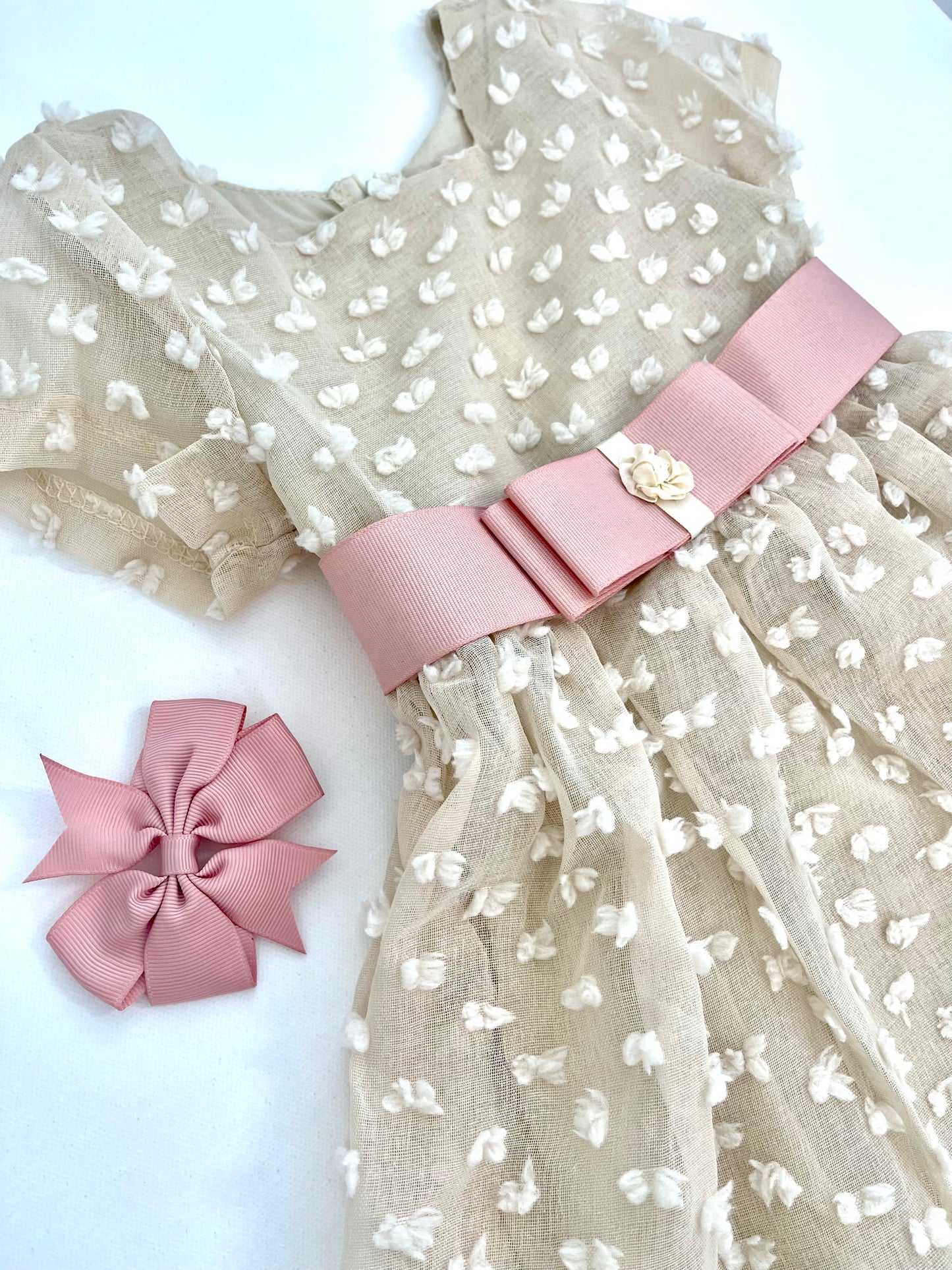 Beige Patch Bow Work Girl Dress