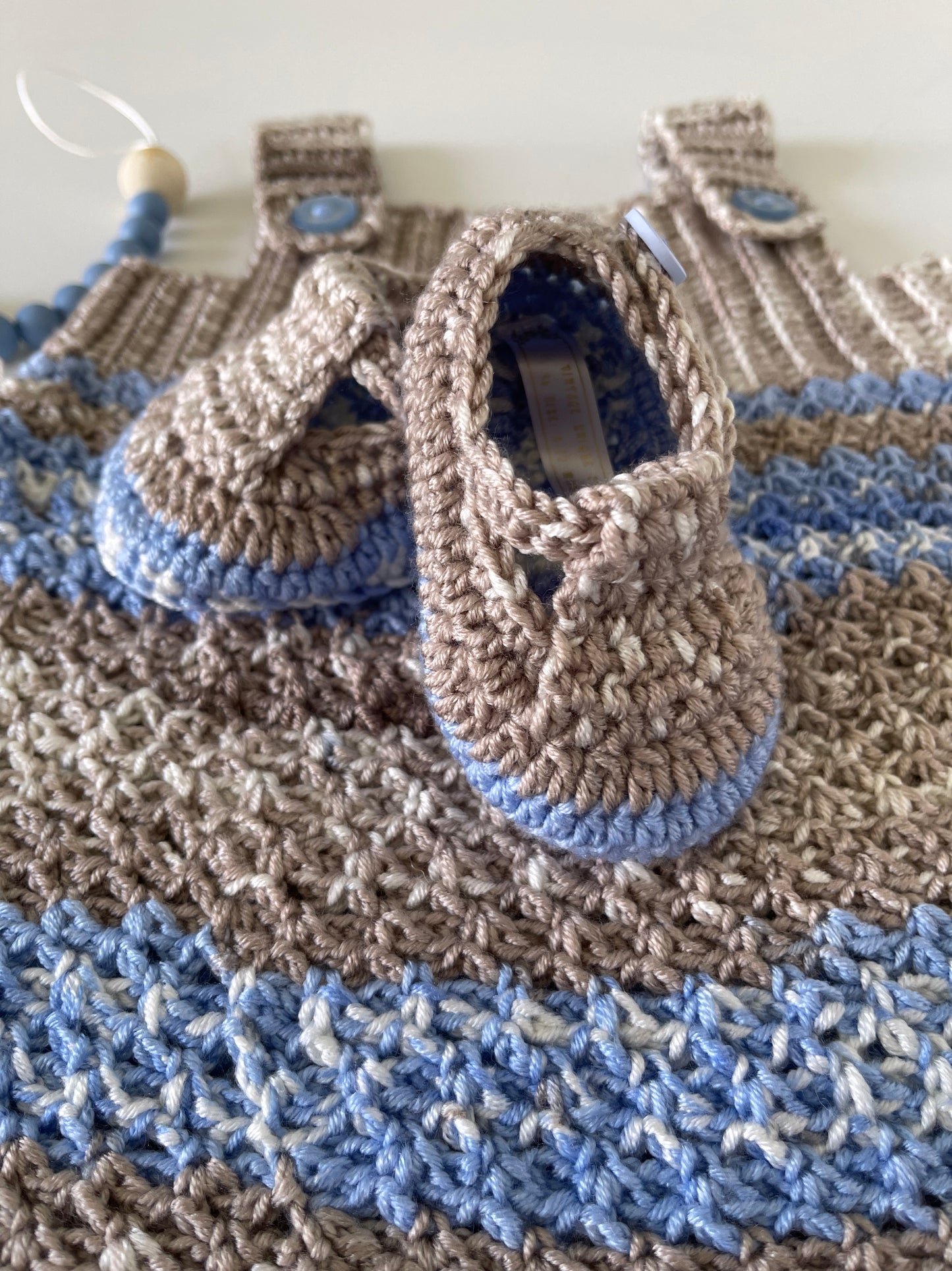 Shaded Blue & Tan Crochet Boy Romper Set