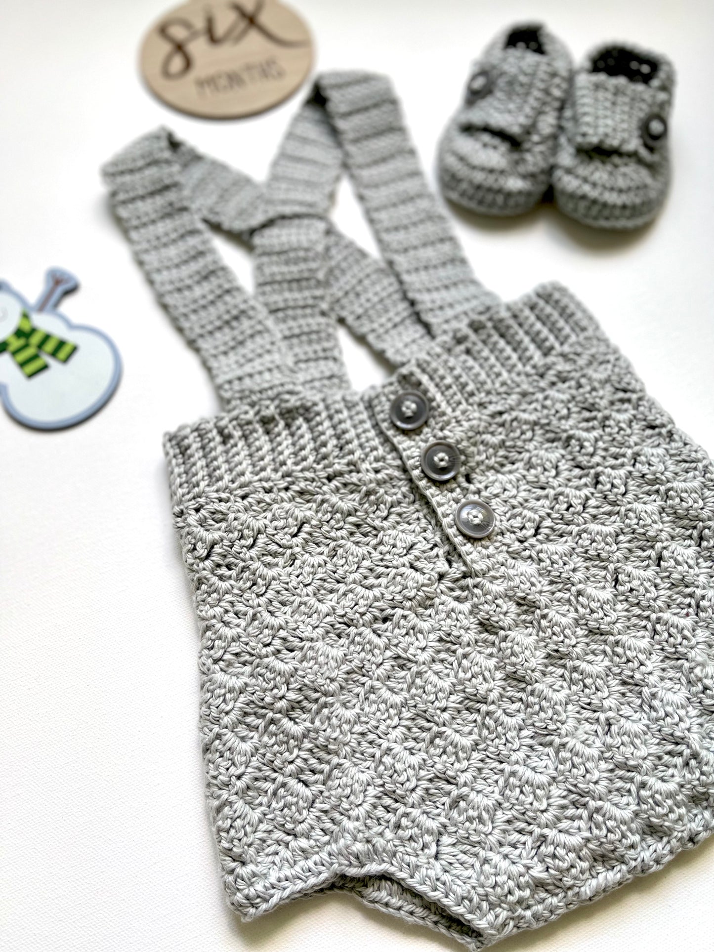 Silver Gray Front Buttons Overalls Boy Outfit