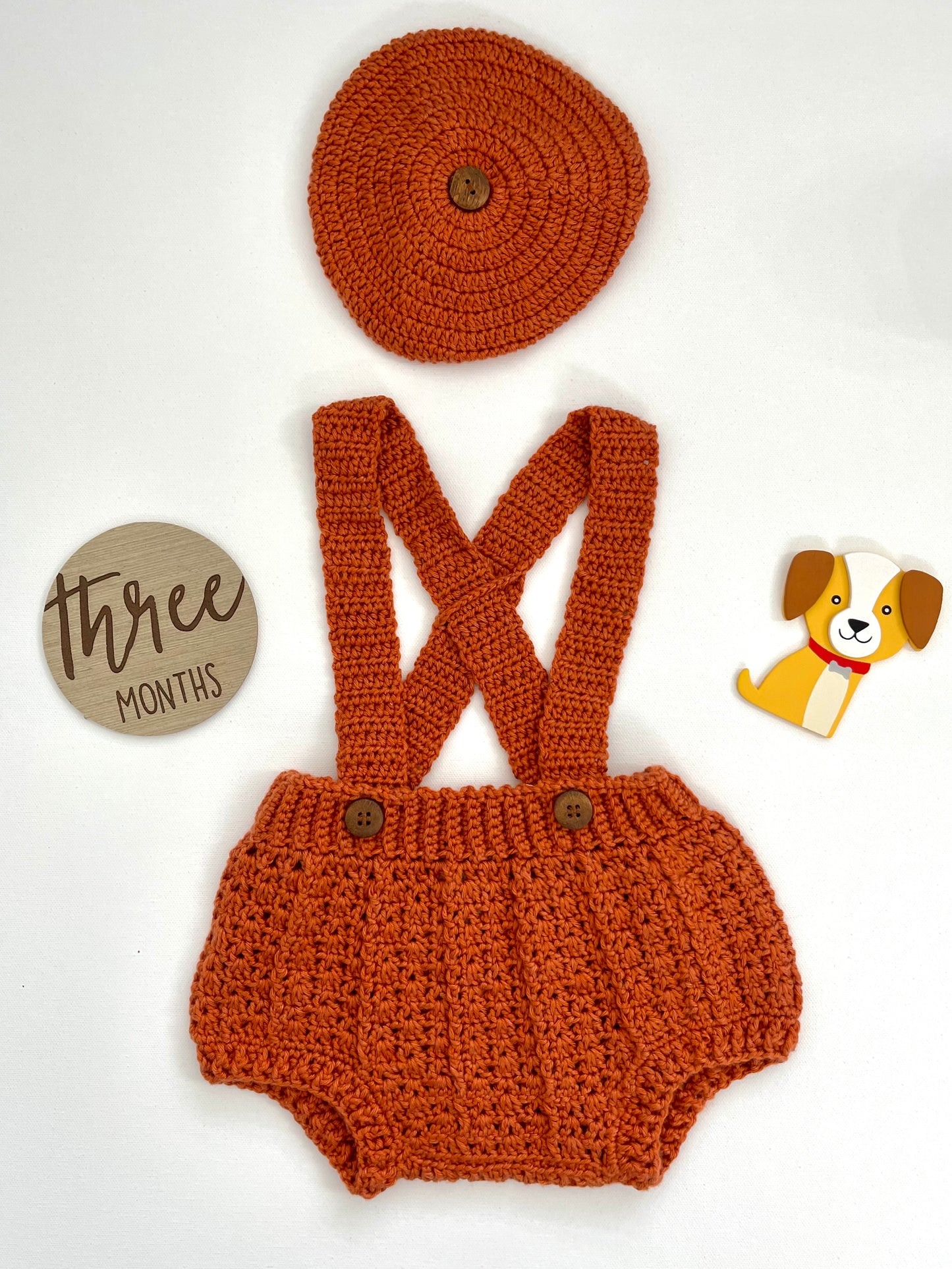 Pumpkin Crochet Boy Overalls Outfit Set