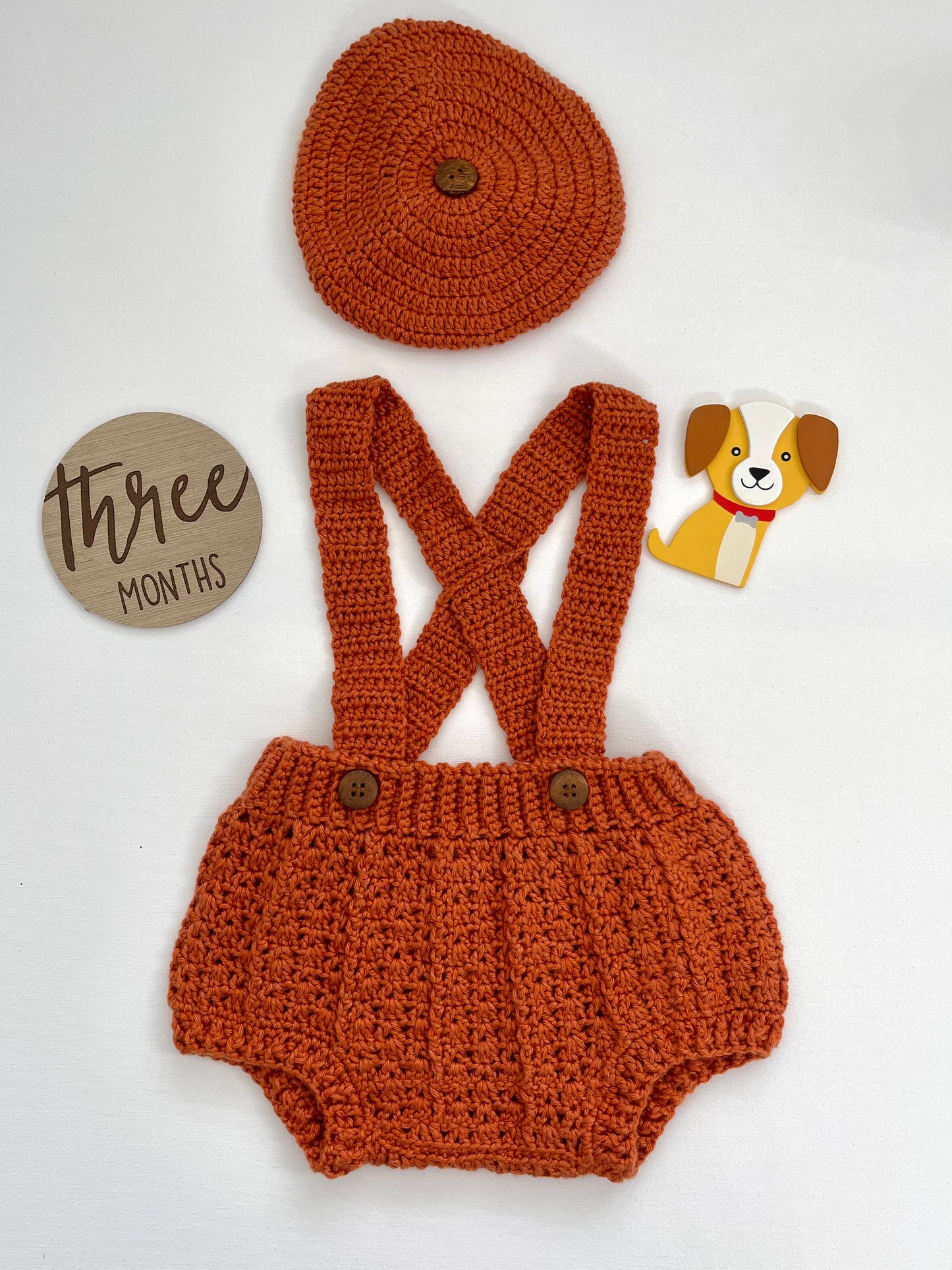 Pumpkin Crochet Boy Overalls Outfit Set