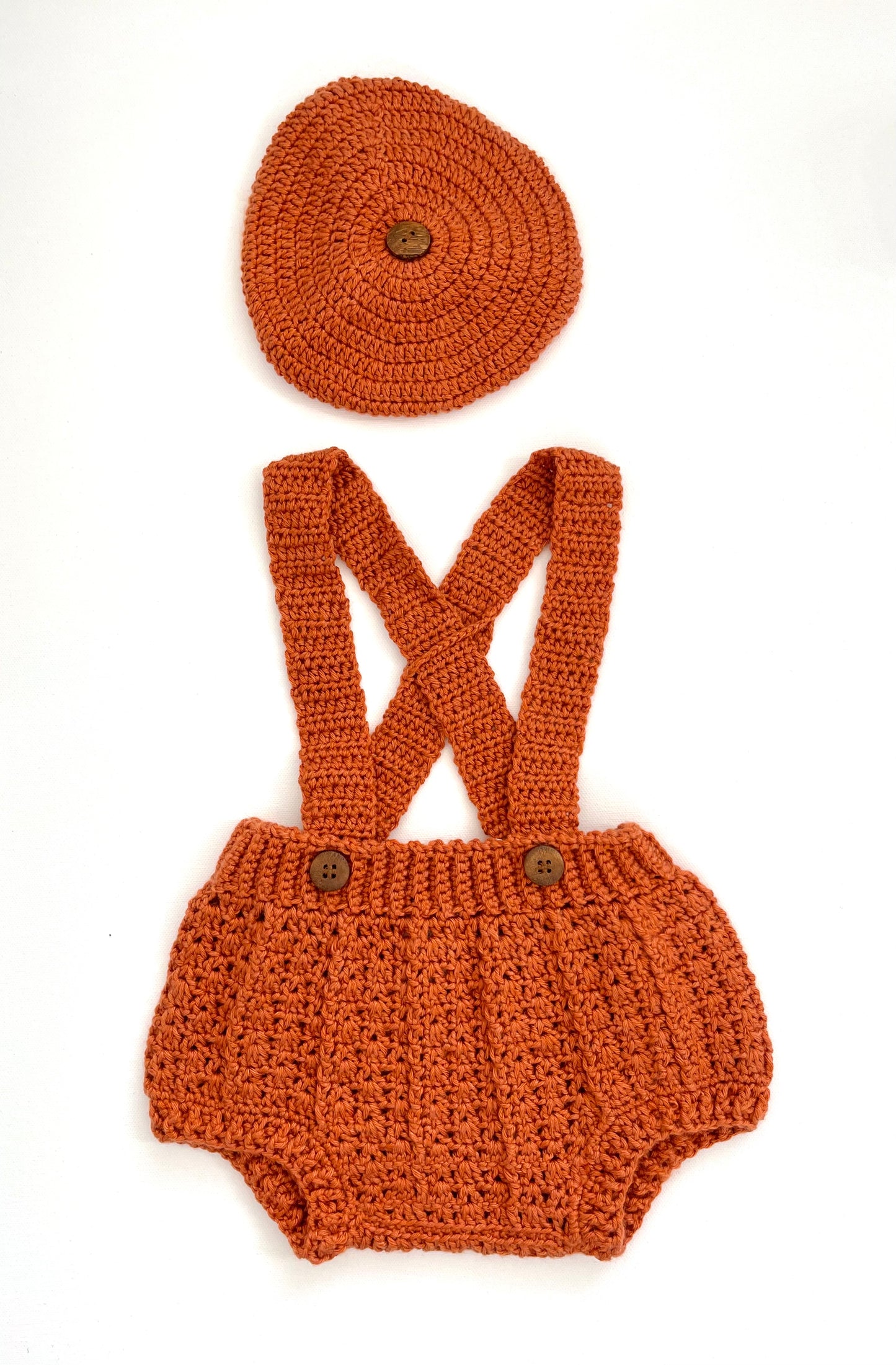 Pumpkin Crochet Boy Overalls Outfit Set