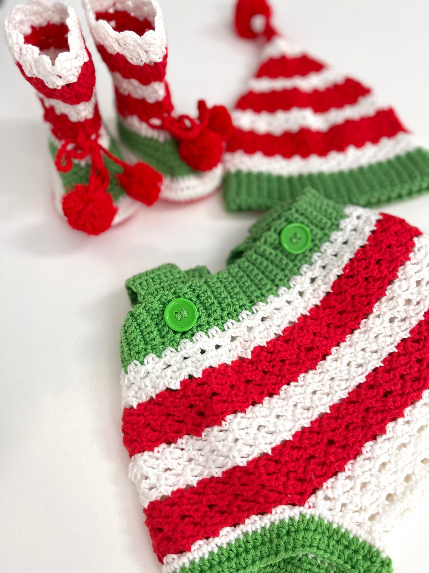 Holiday Green Red & White Boy or Girl Overalls Outfit Set