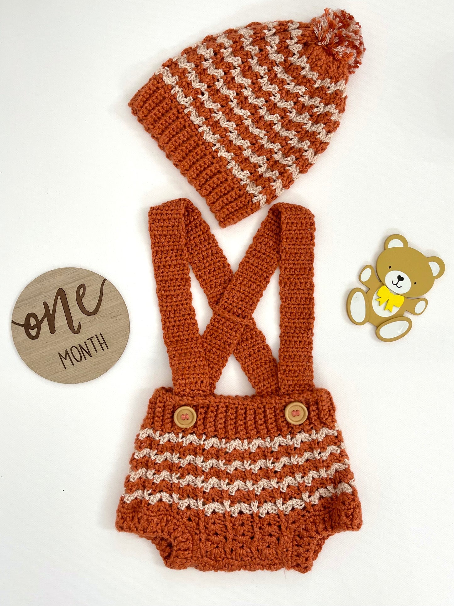 Autumn Striped Crochet Boy or Girl Overalls Outfit Set