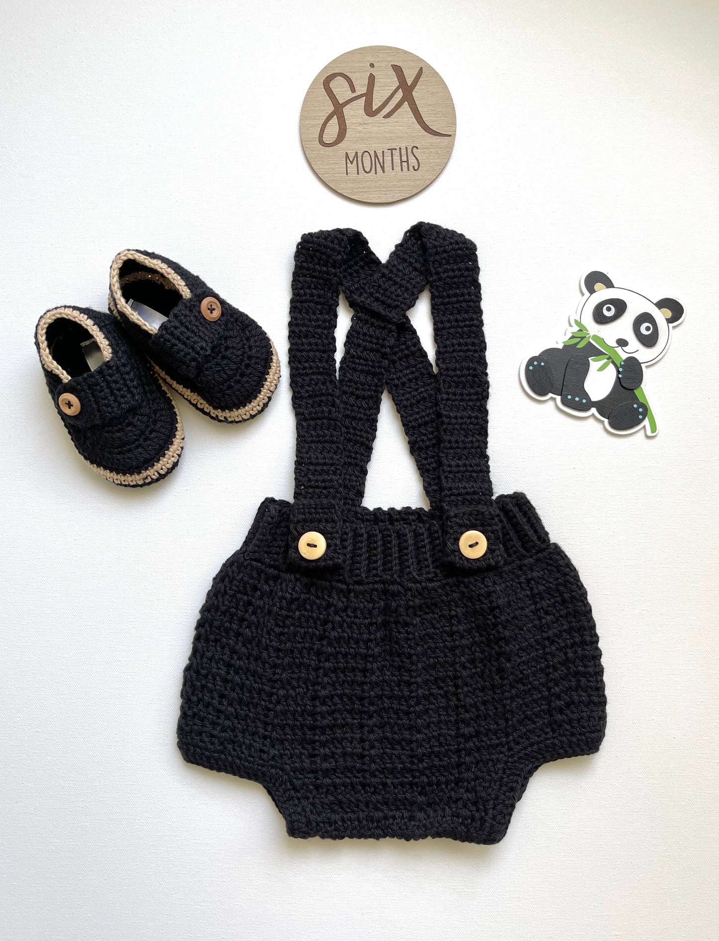 Black & Kaki Crochet Boy Overalls Outfit Set