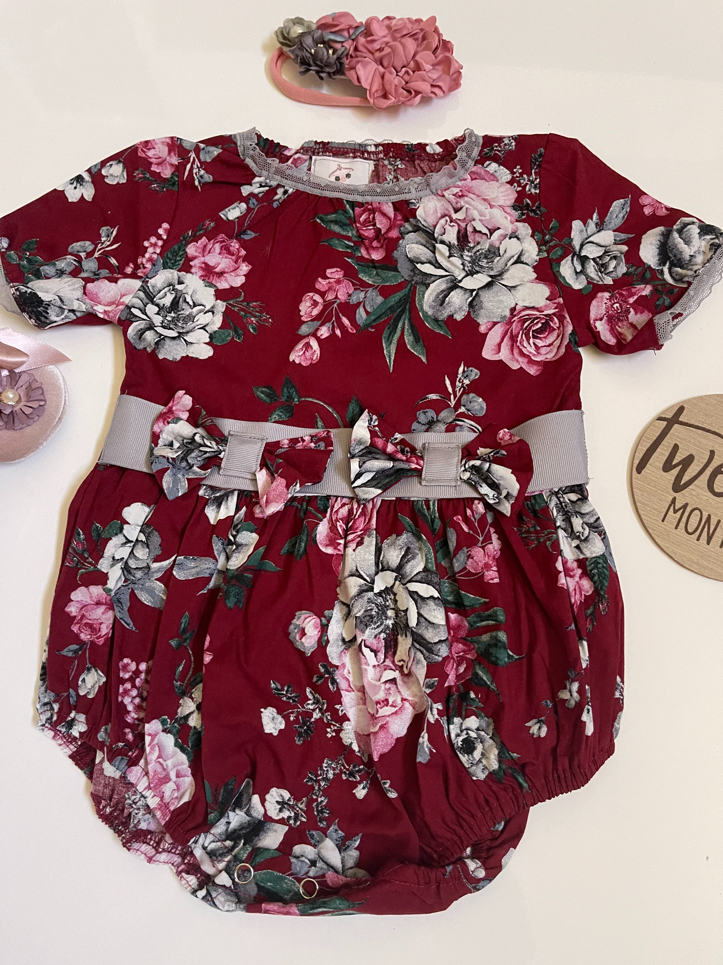 Burgundy Floral, Girl Romper