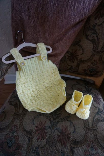 Light Yellow, Crochet  Boy or Girl Romper outfit set