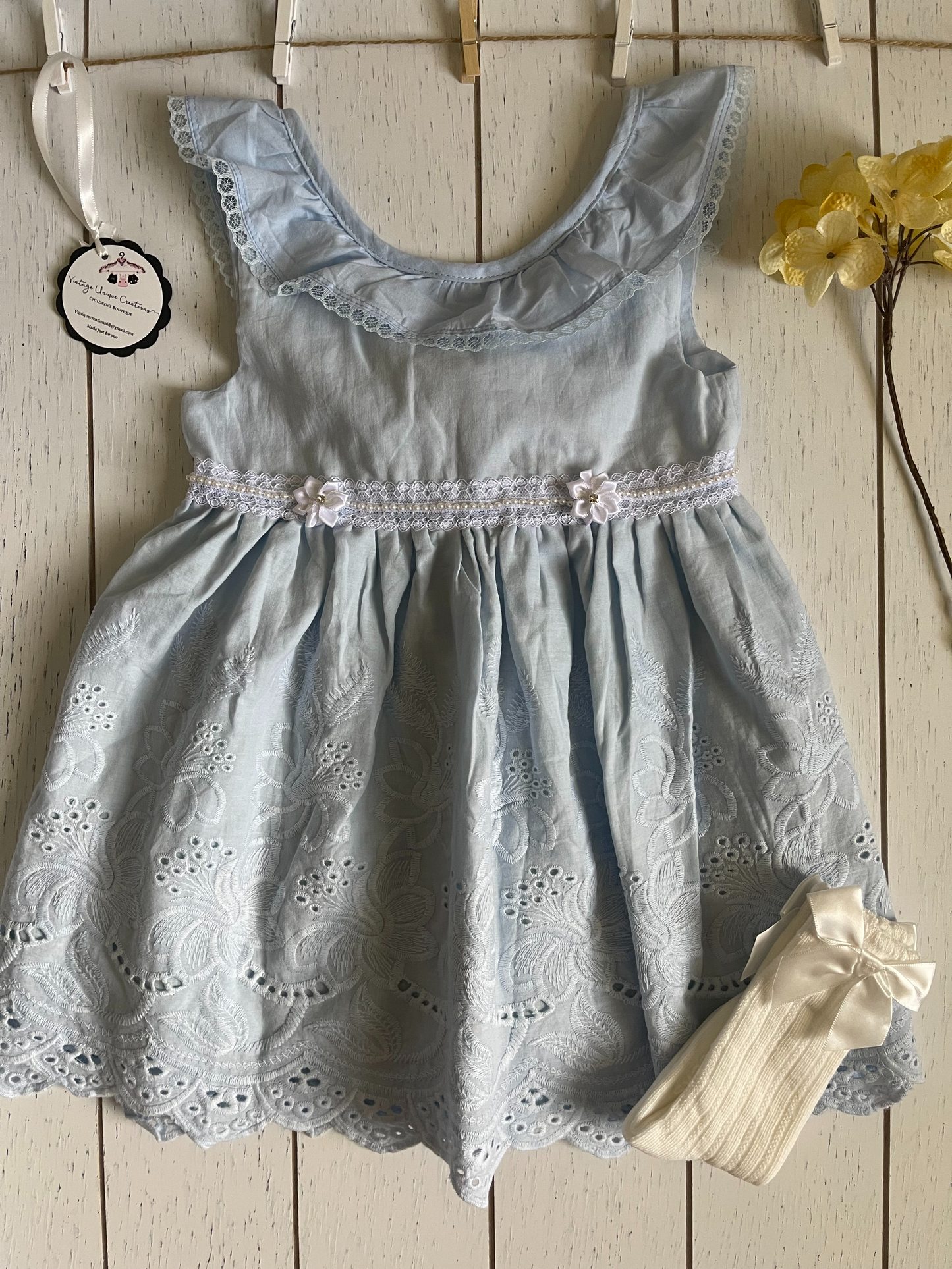 Light Blue Embroidery Sleeveless Toddler Girl Dress