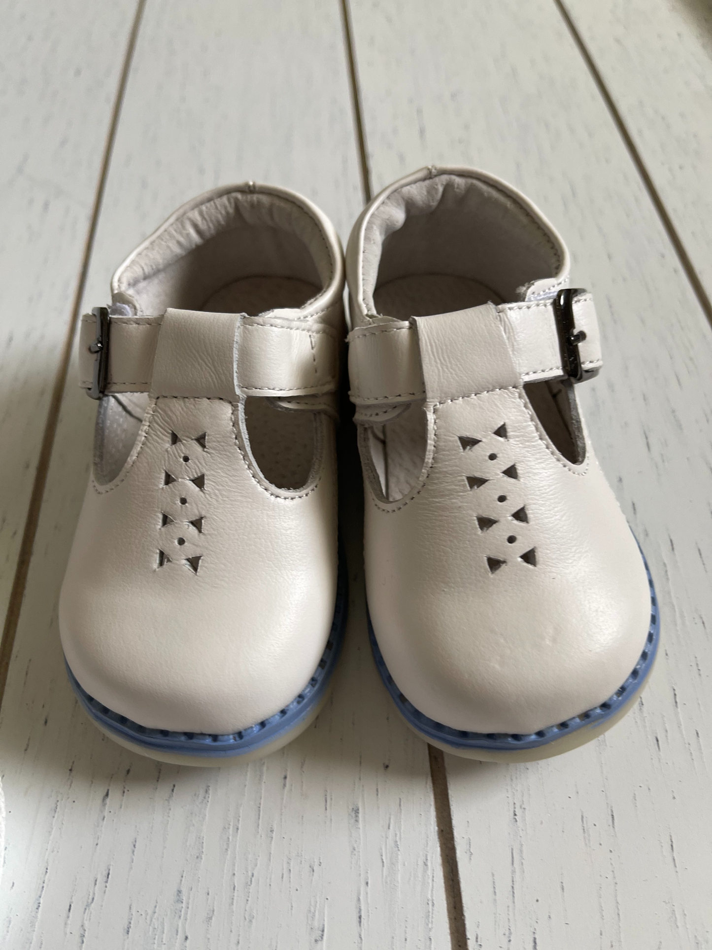 White Genuine Leather, T-Strap Hard sole Boy or Girl Shoes