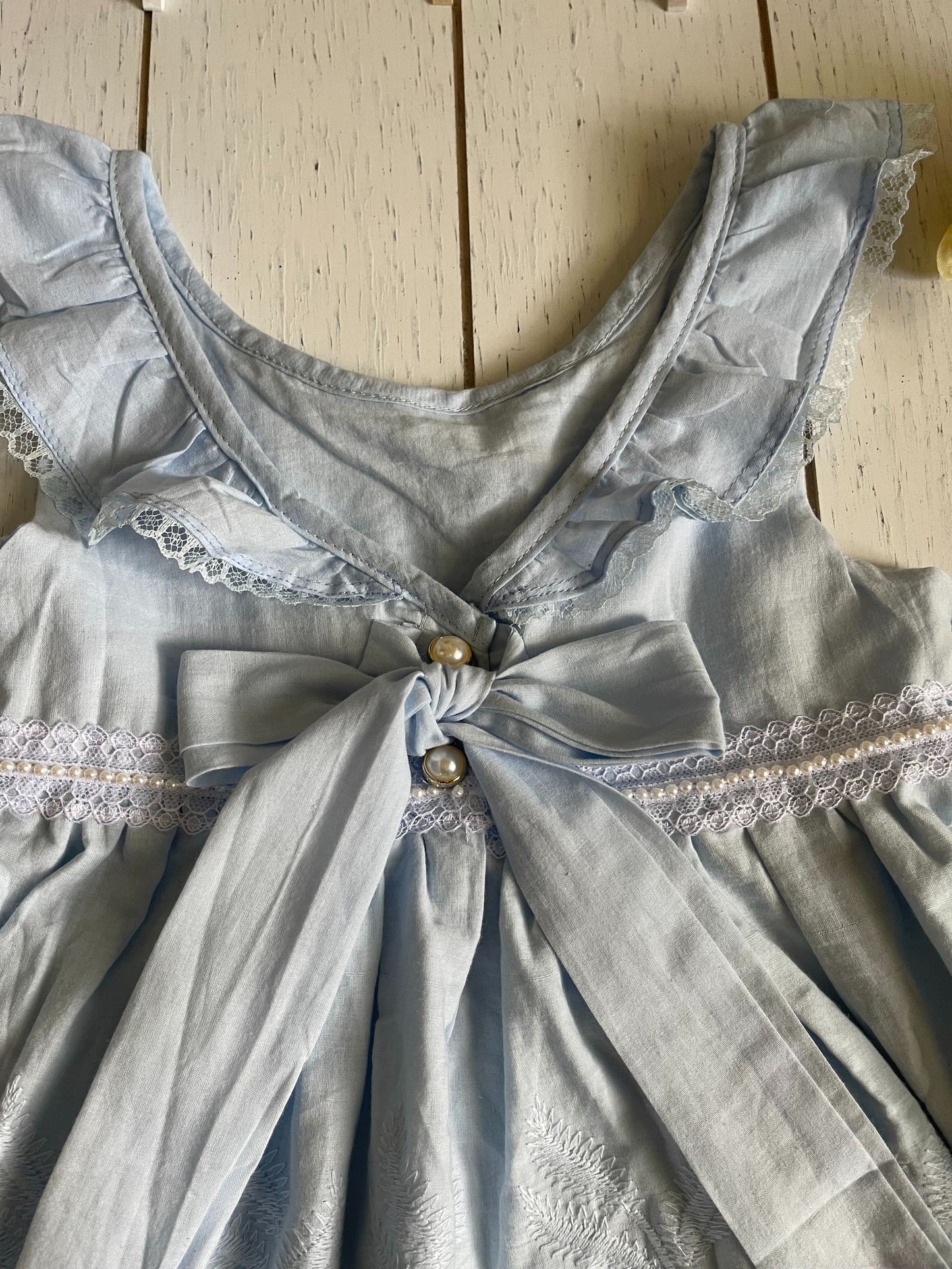 Light Blue Embroidery Sleeveless Toddler Girl Dress