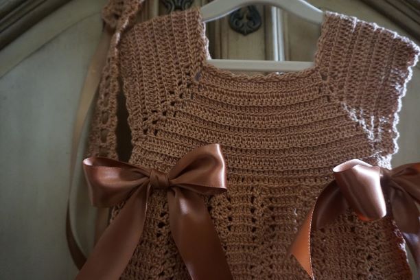 Vintage Rosegold Crochet Girl Romper