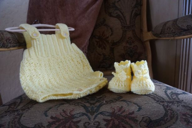 Light Yellow, Crochet  Boy or Girl Romper outfit set