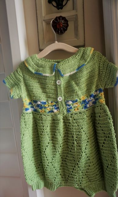 Short Sleeve, Pear Green Crochet  Peter Pan Collar Boy Romper