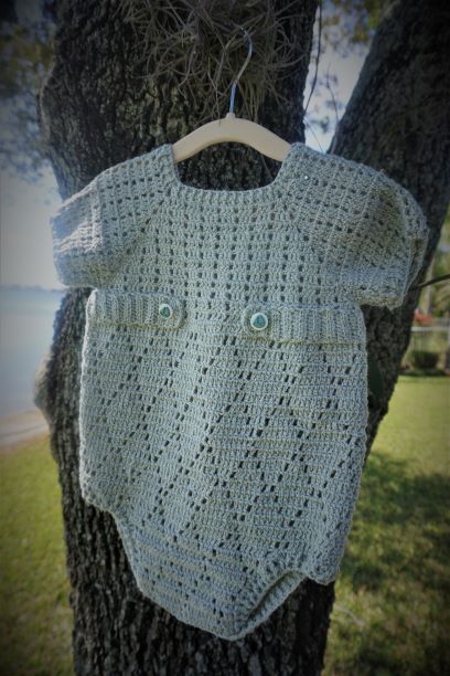 Light Gray Short Sleeves Crochet Boy Romper