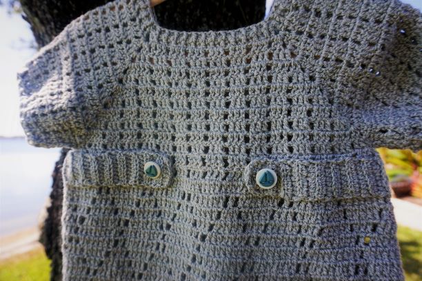 Light Gray Short Sleeves Crochet Boy Romper