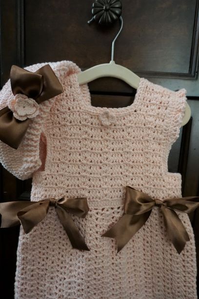 Light Peach, Crochet Girl Romper & Beret, outfit set