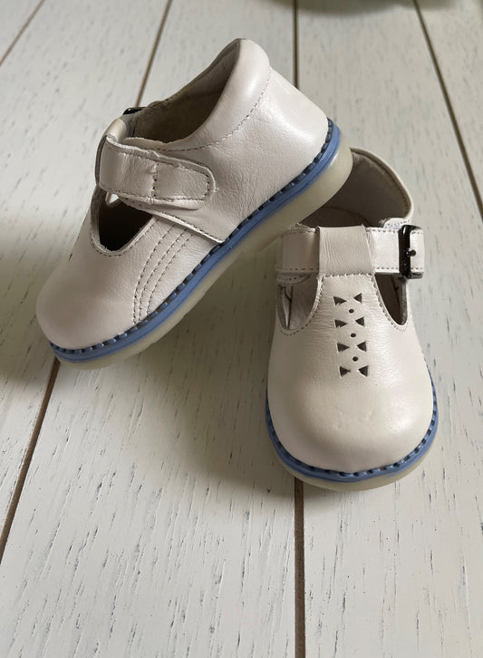 White Genuine Leather, T-Strap Hard sole Boy or Girl Shoes