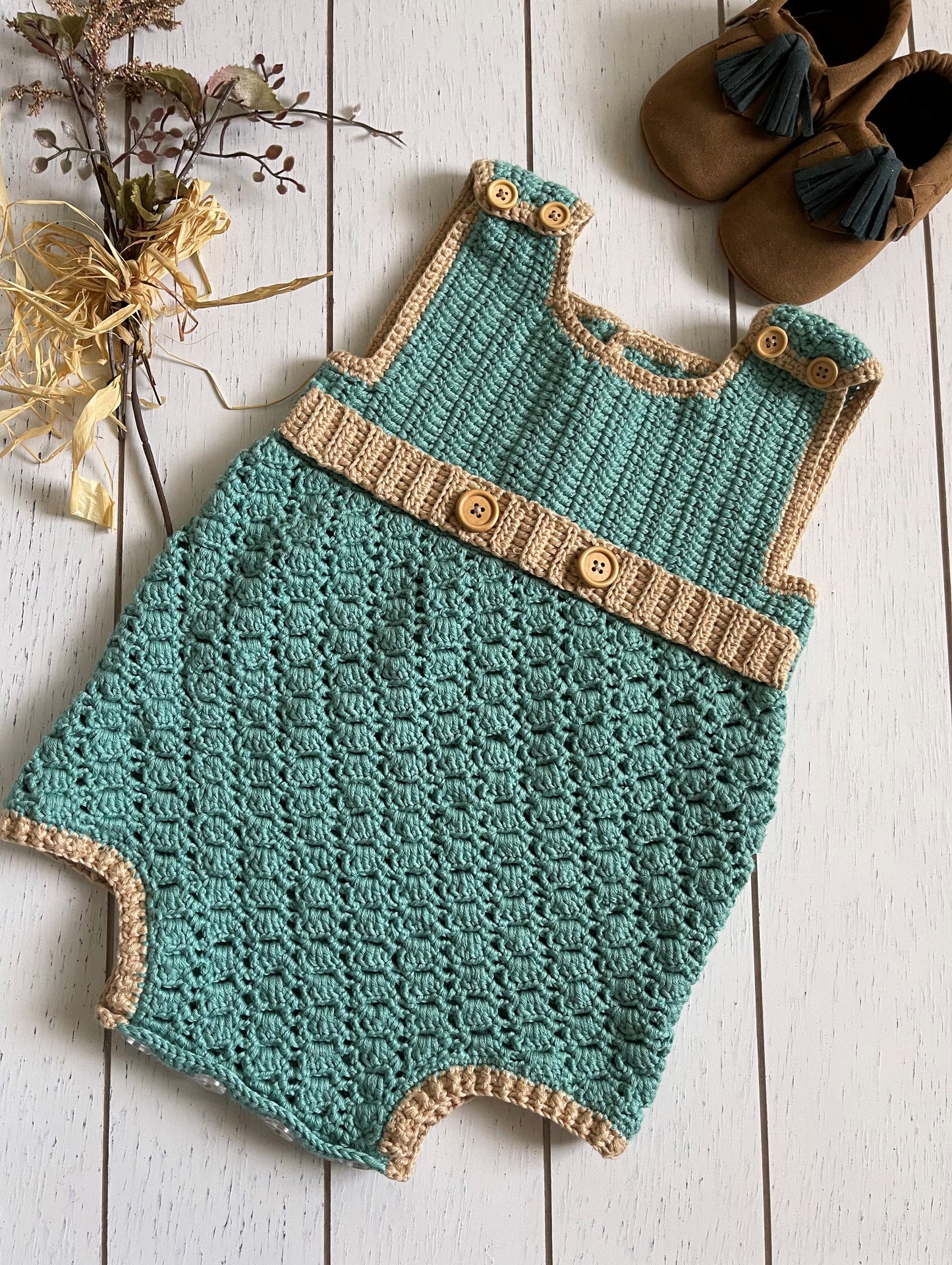 Sea Green Crochet Boy Romper