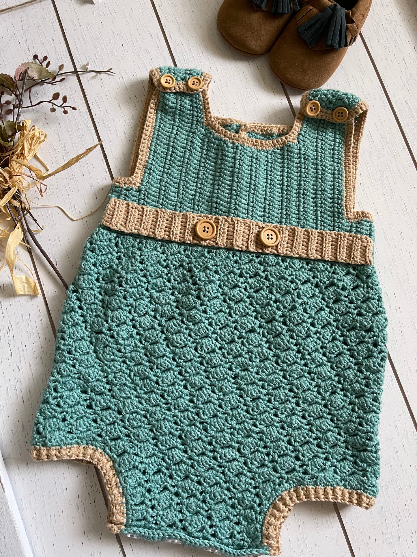 Sea Green Crochet Boy Romper – Vintage Unique Creations Children's Boutique