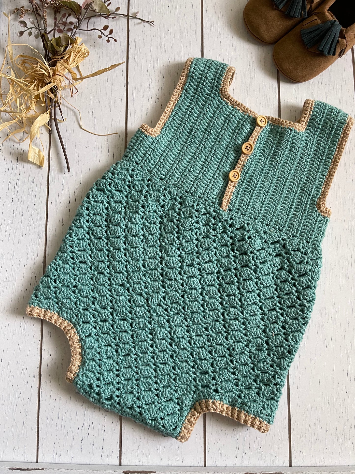 Sea Green Crochet Boy Romper