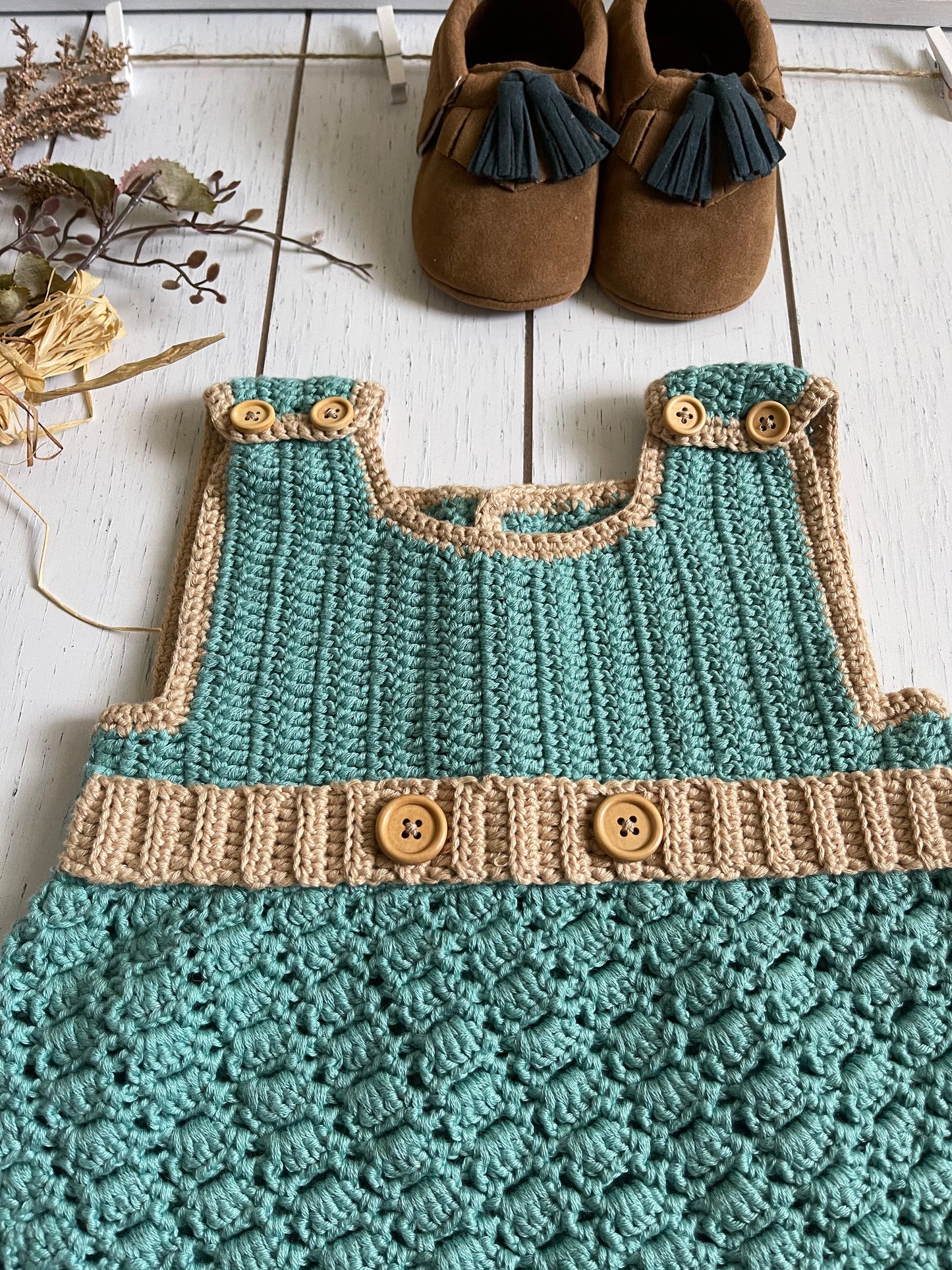 Sea Green Crochet Boy Romper