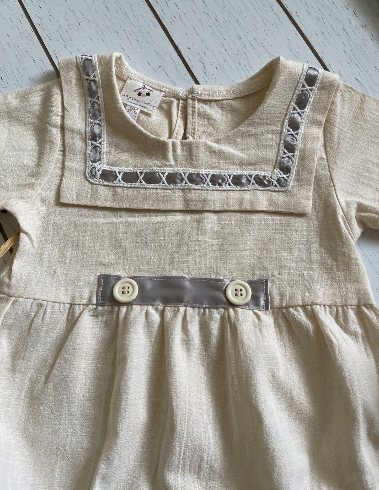 Vintage Beige Cotton Boy Romper