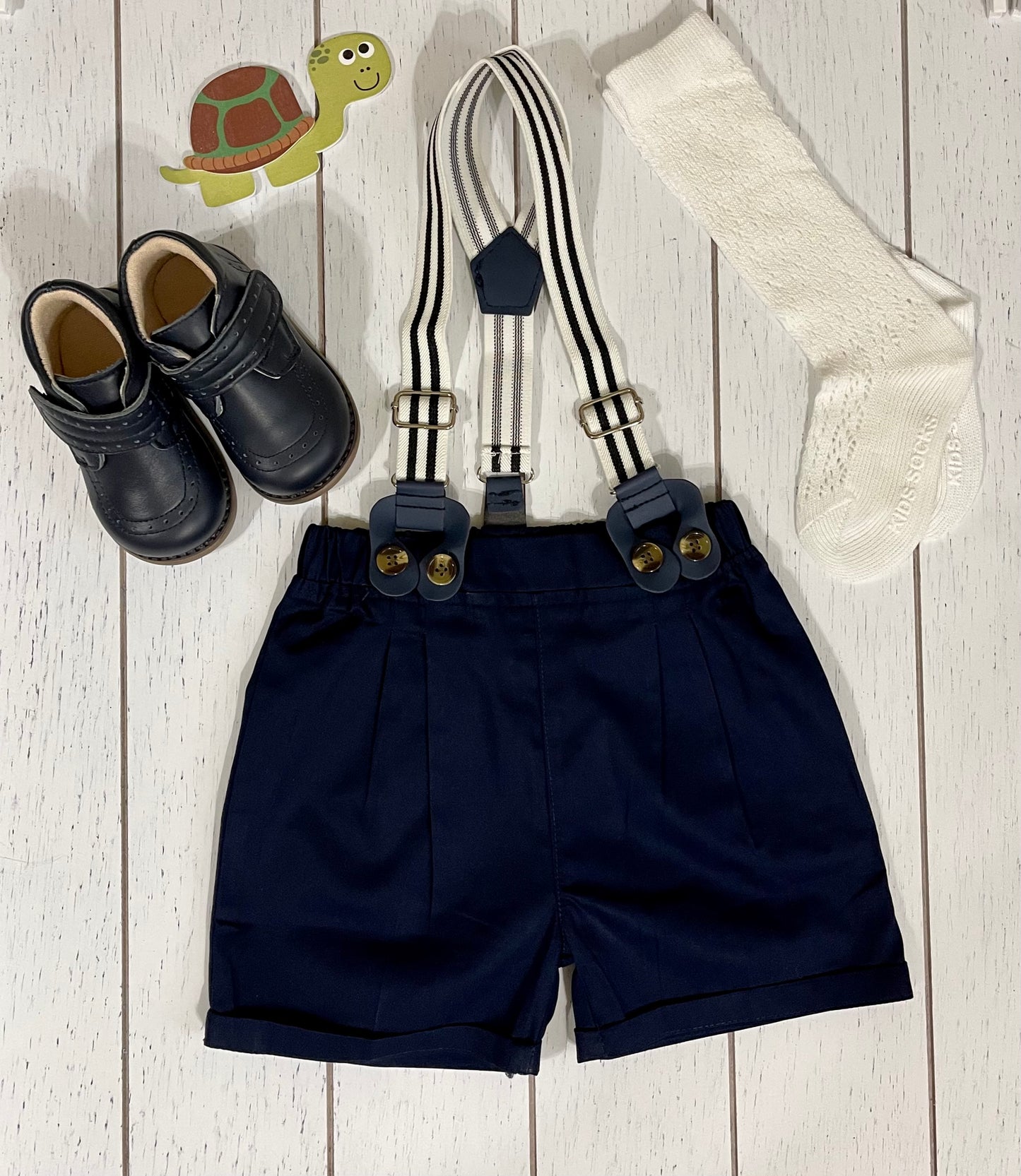 Navy Shorts, Bowtie & Mint striped Shirt Boy Outfit Set