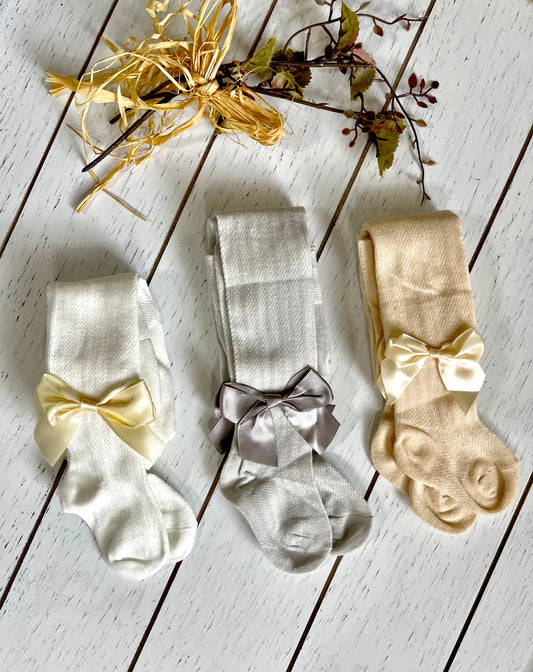 Cotton Girl Tights with Ribbon Bow