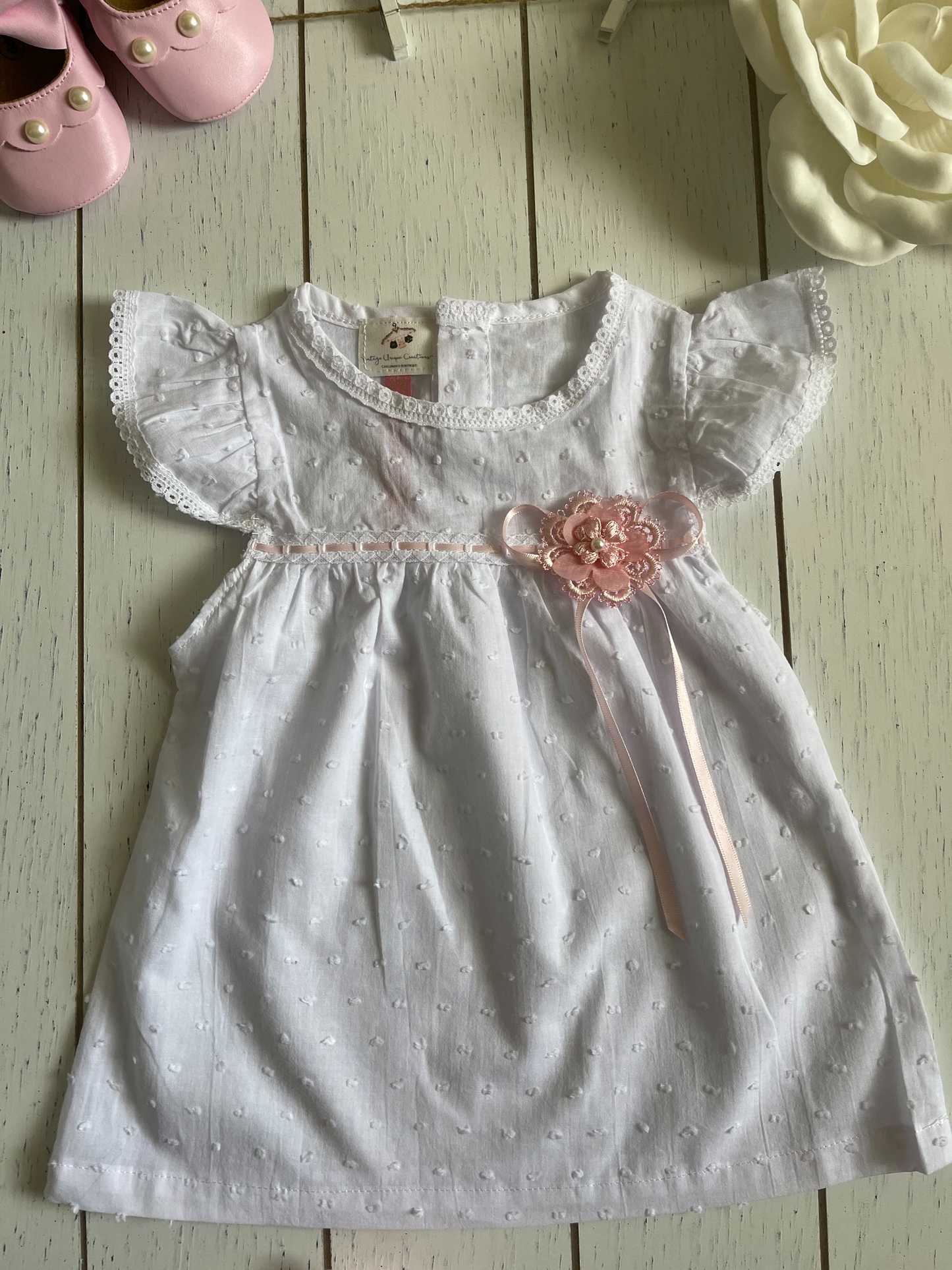 White Spotted Cotton Summer Girl Dress