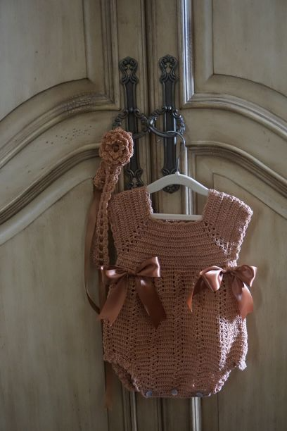 Vintage Rosegold Crochet Girl Romper