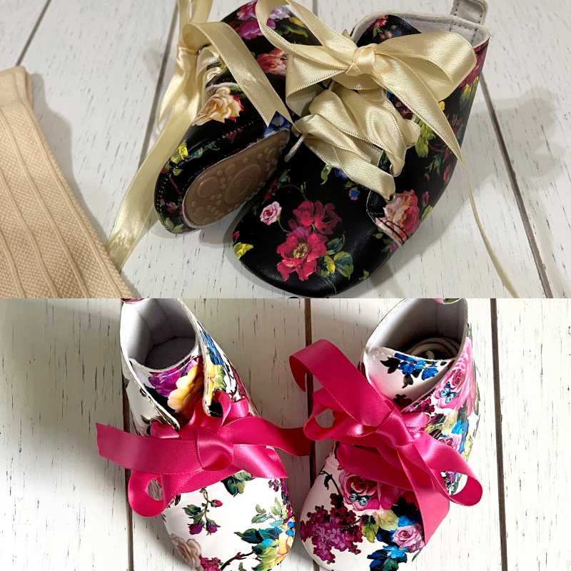 Vintage Floral PU leather high top,  girl shoes