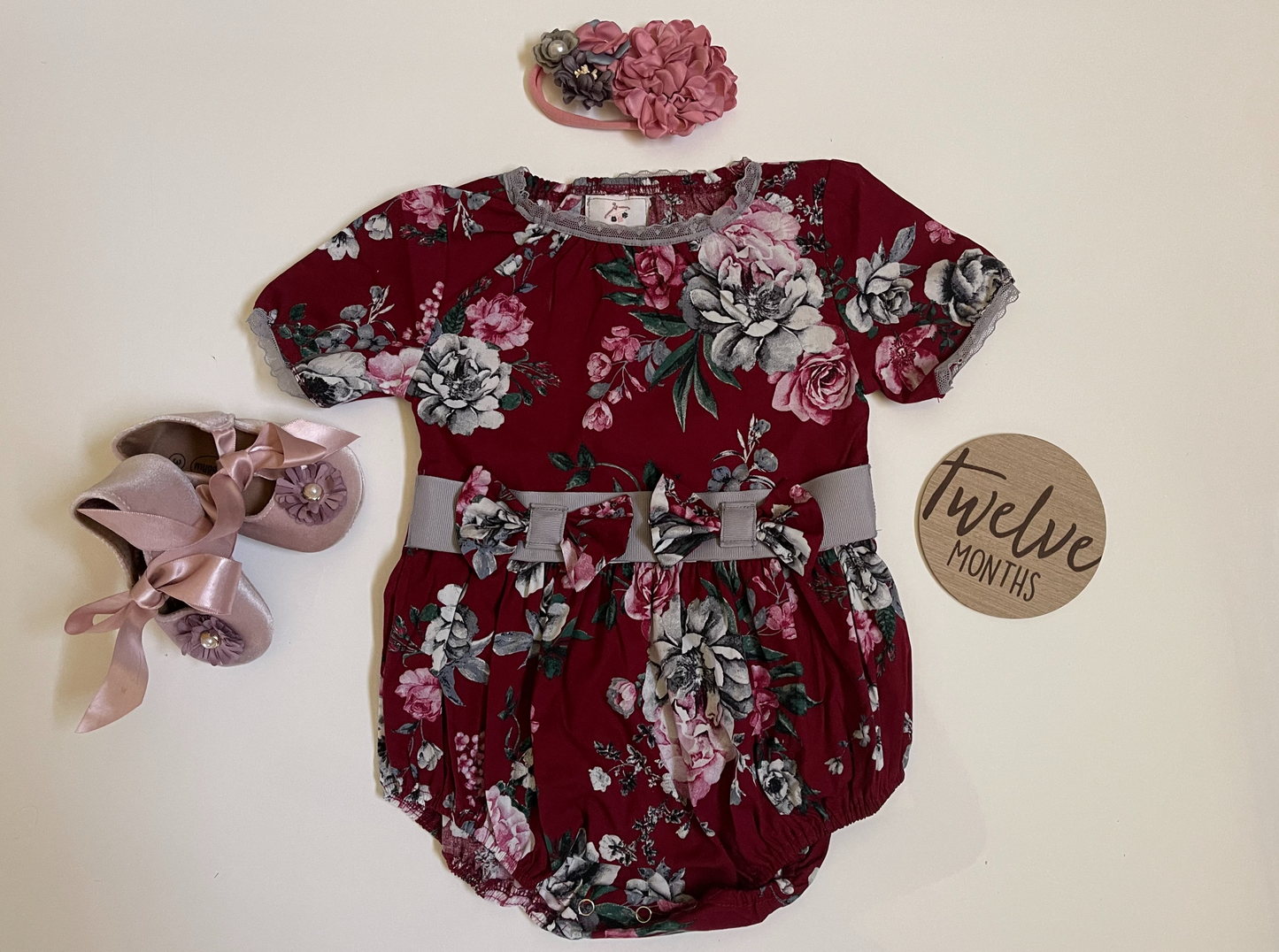 Burgundy Floral, Girl Romper