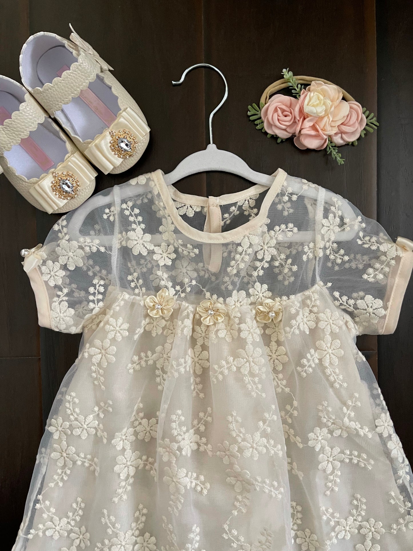 Beige Embroidered Girl Dress