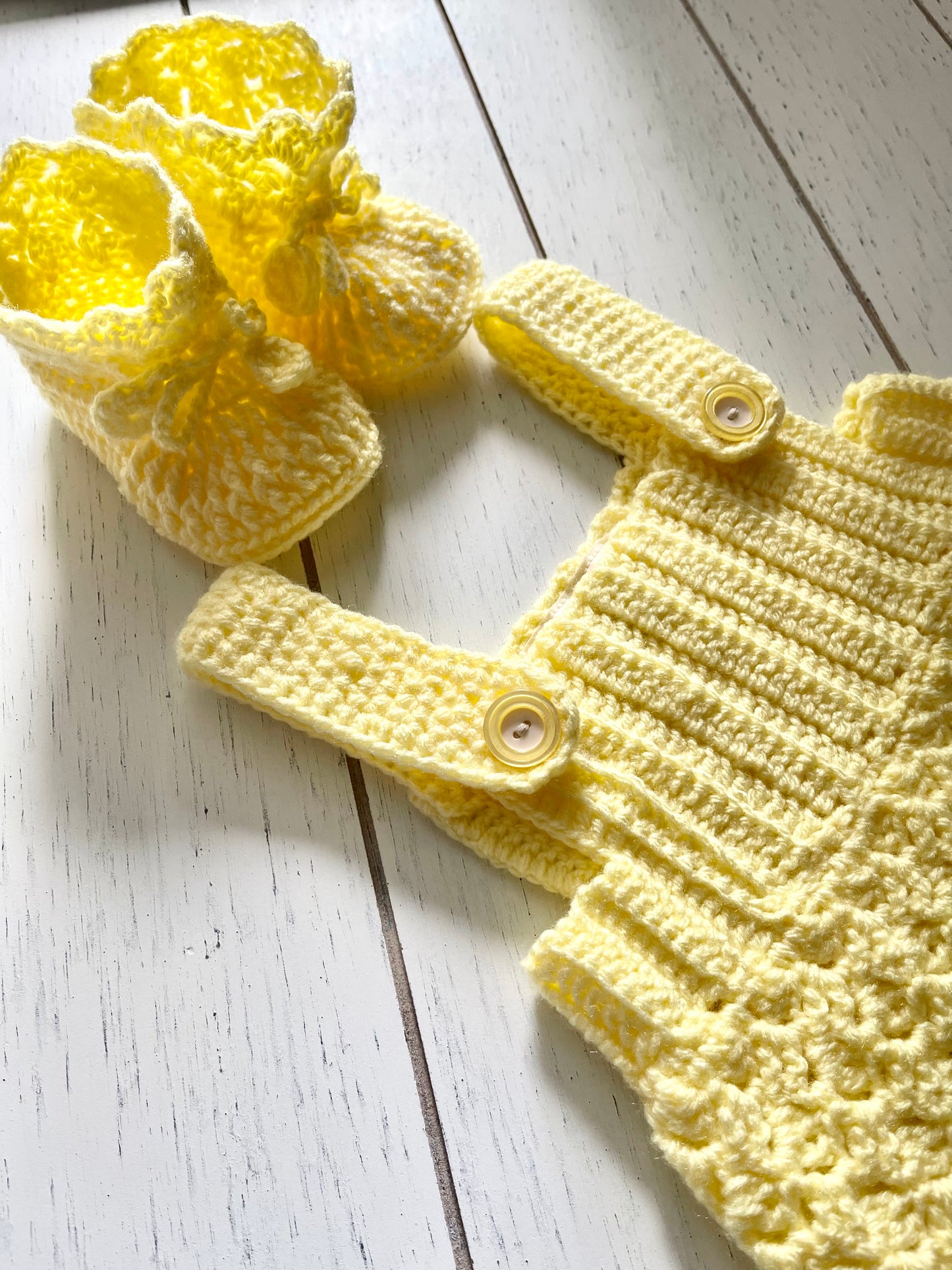 Light Yellow, Crochet  Boy or Girl Romper outfit set