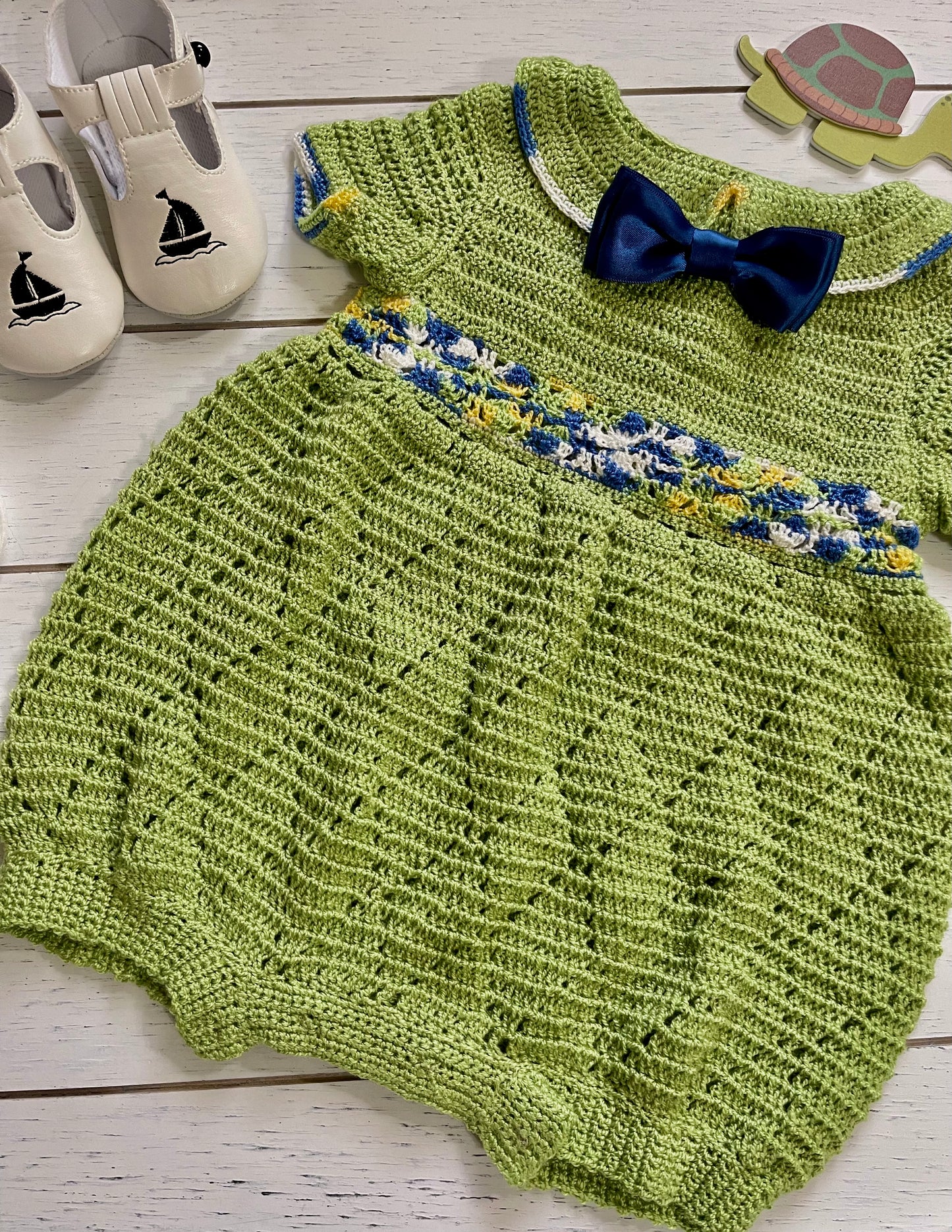 Short Sleeve, Pear Green Crochet  Peter Pan Collar Boy Romper