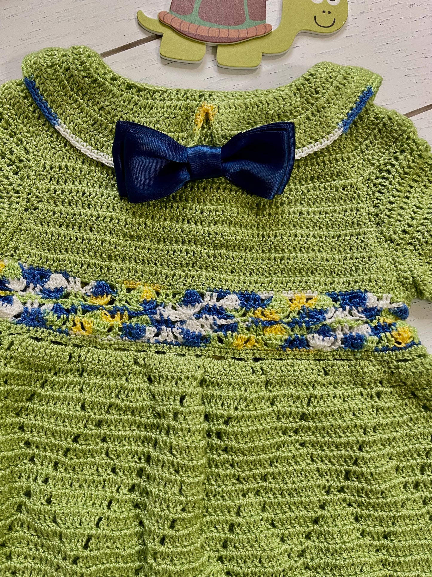 Short Sleeve, Pear Green Crochet  Peter Pan Collar Boy Romper