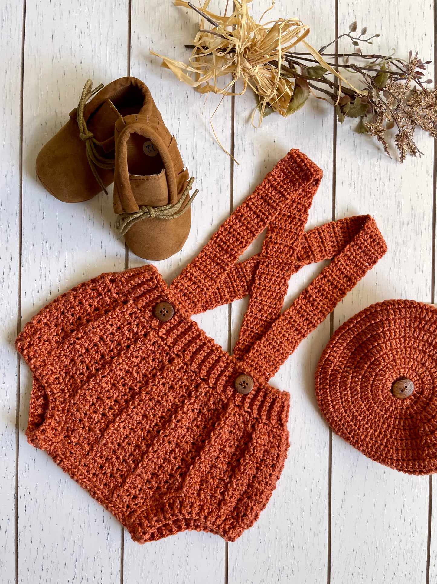 Pumpkin Crochet Boy Overalls Outfit Set