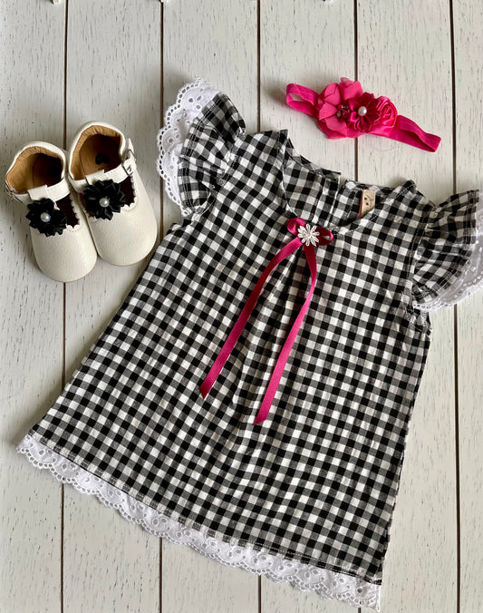 Checkers Black & White Baby Girl Dress