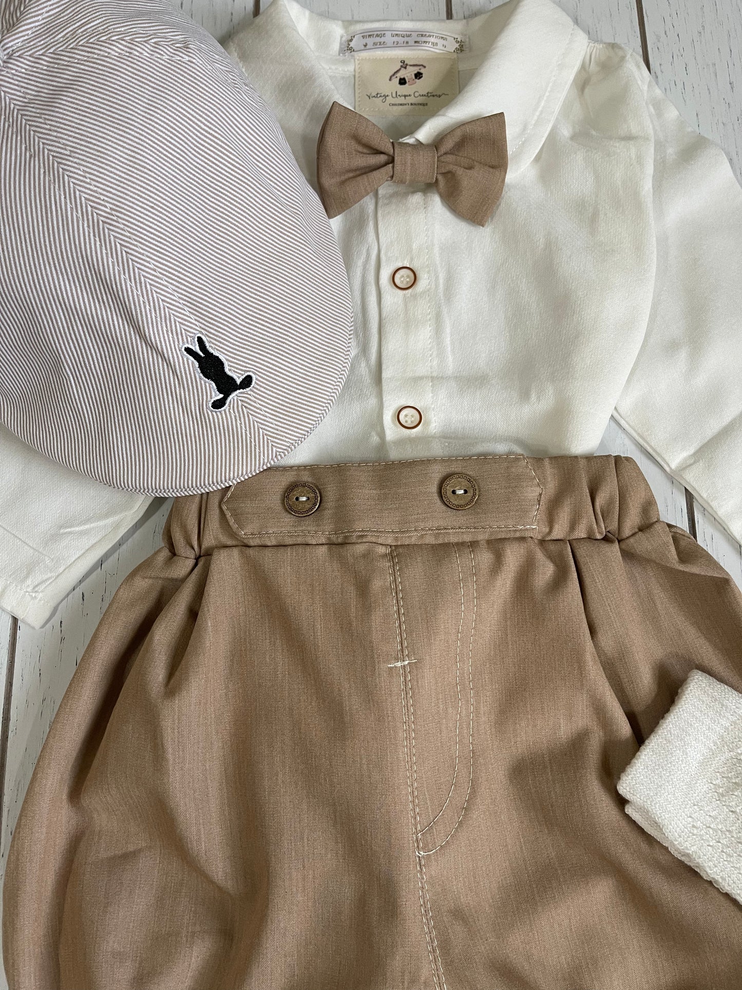 Vintage Gentlemen Kaki & White long sleeves Boy Outfit