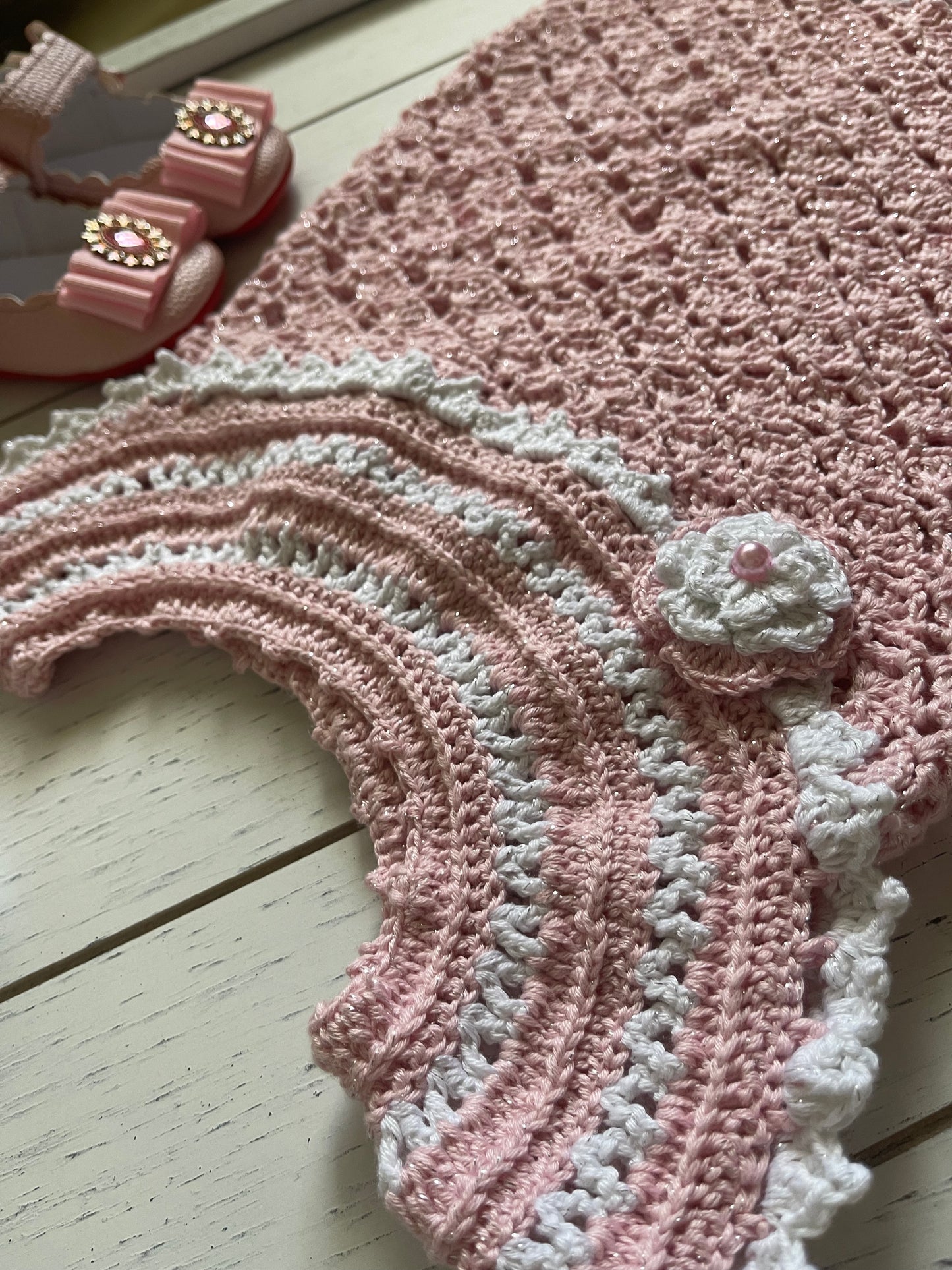 Pink and White Crochet Girl Dress