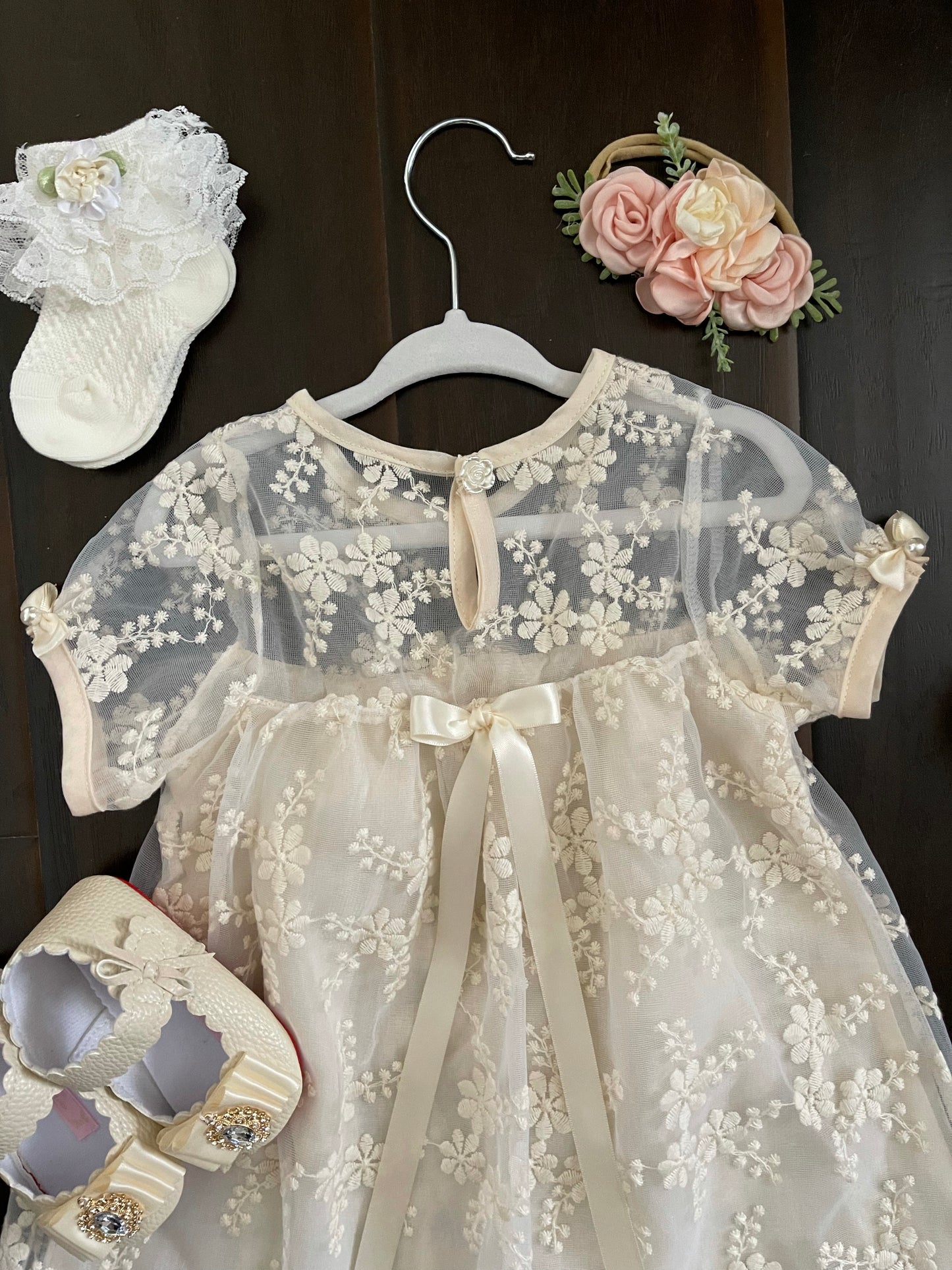 Beige Embroidered Girl Dress